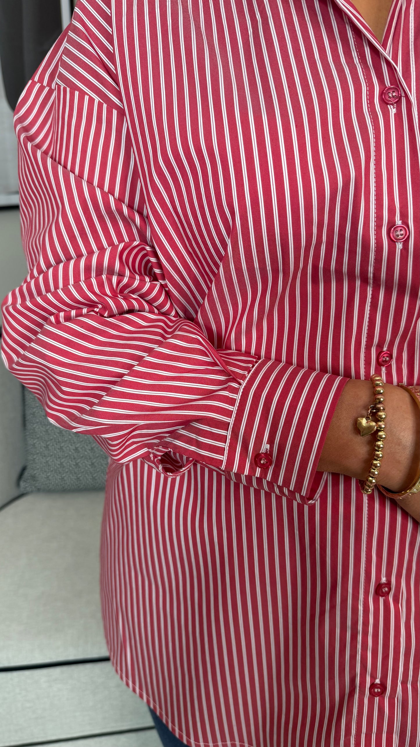 Red Shirt with Button Feature