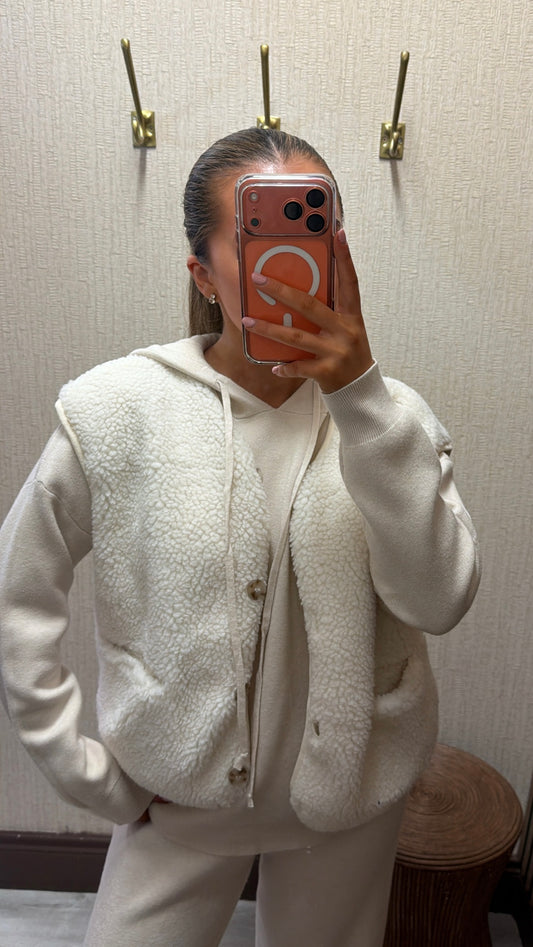 Cream Fleece Borg Gilet