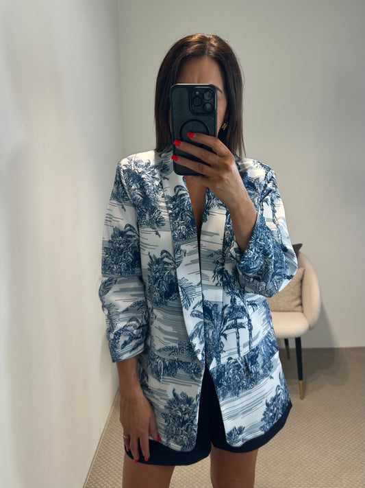 Navy & White Print Blazer