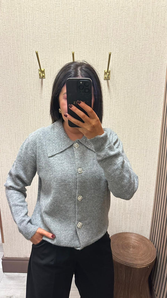 Grey Diamante Detail Cardigan