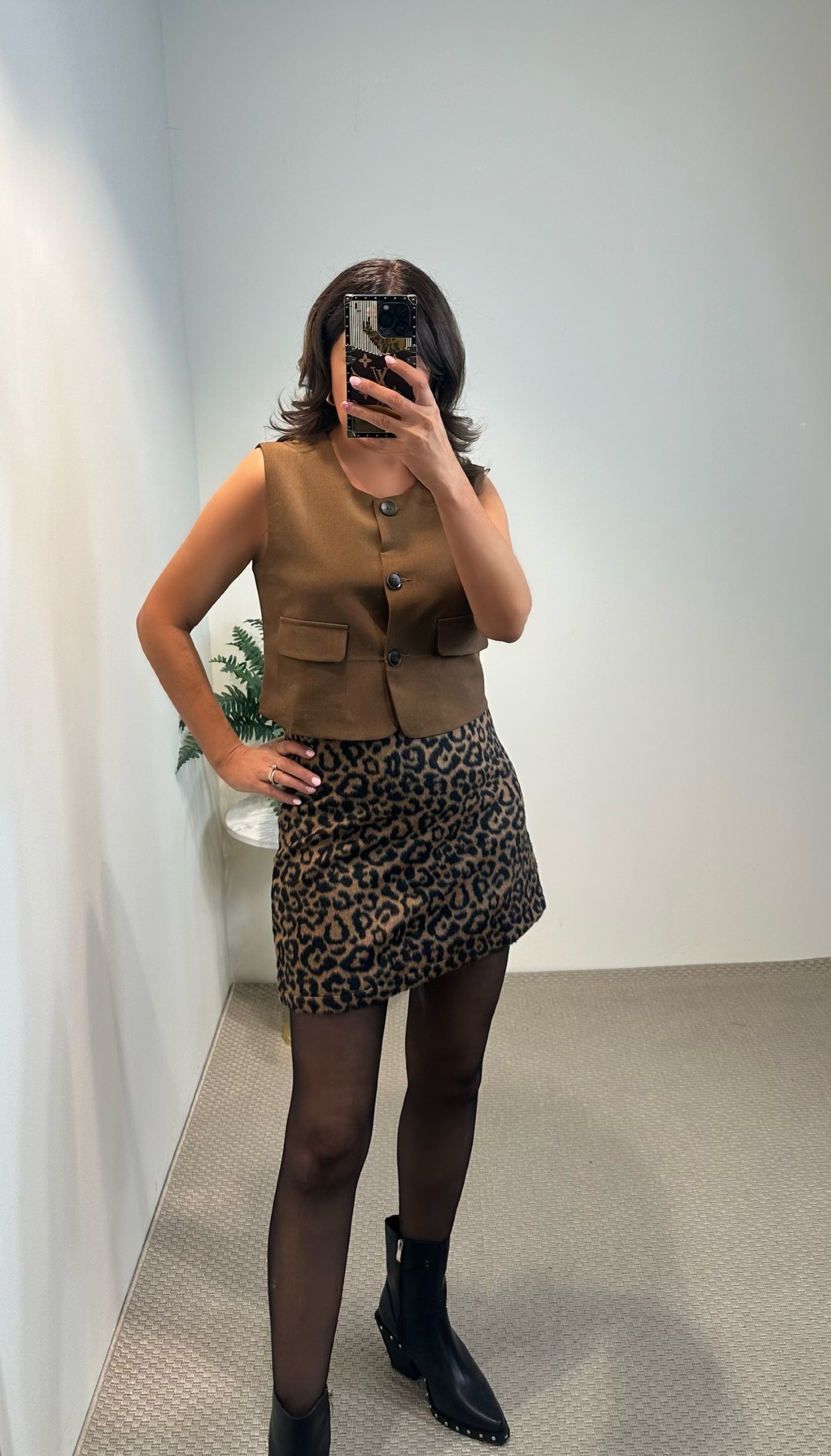 Leopard Faux Moleskin Mini Skirt