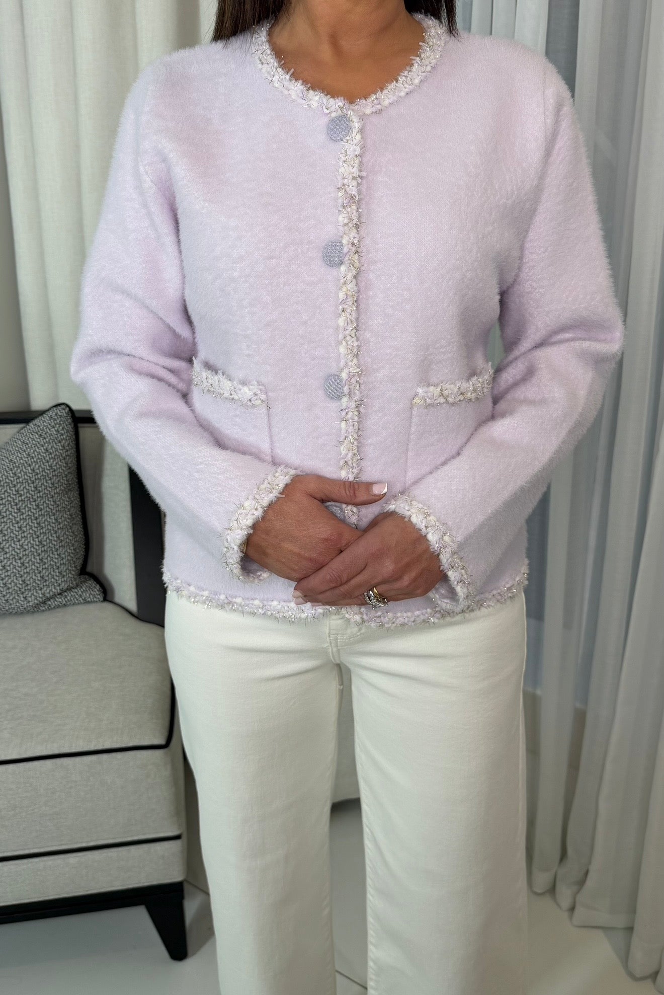 Lilac Square Pocket Cardigan