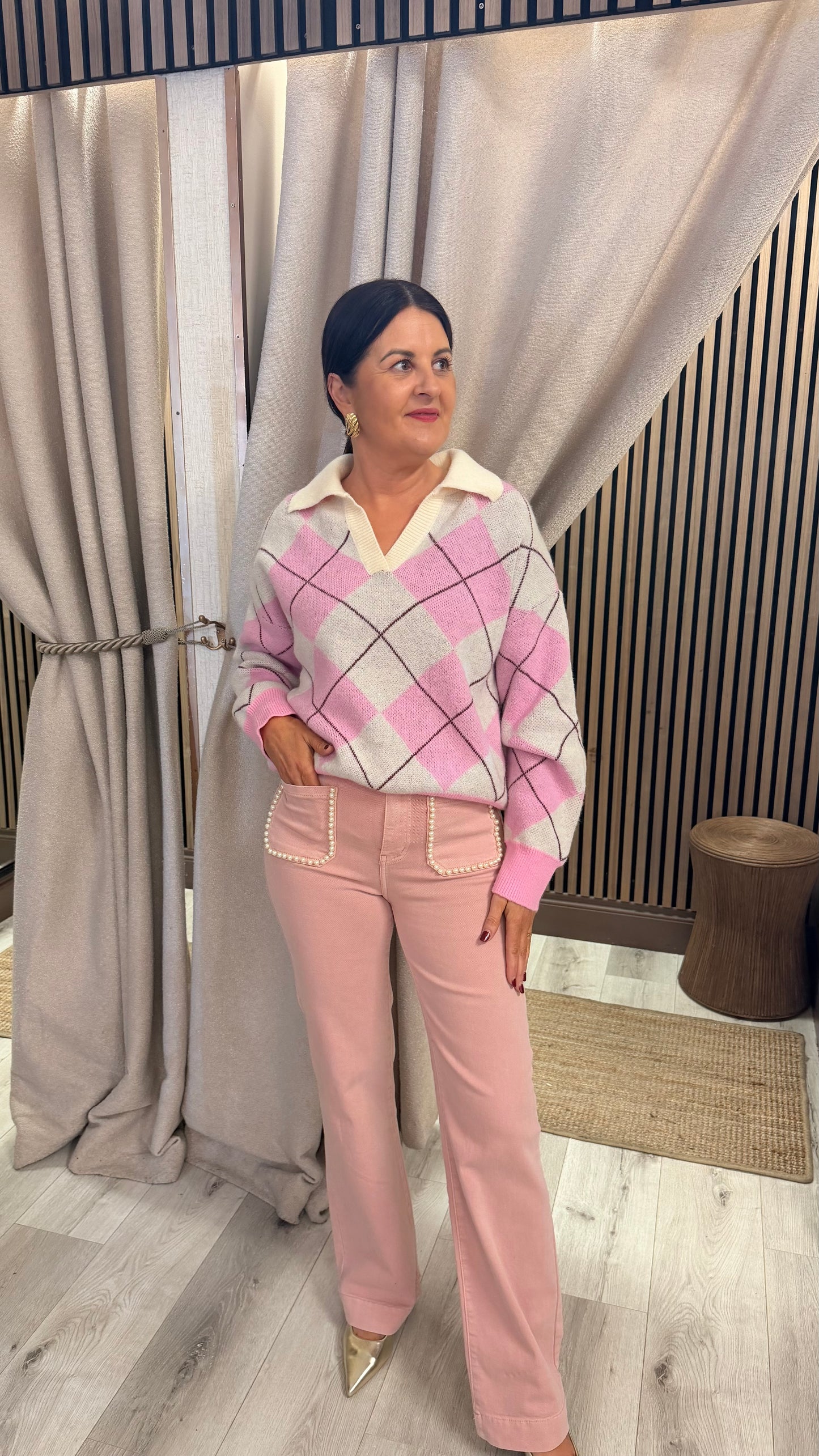 Pink Pearl Detail Straight Leg Jeans