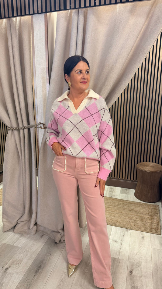 Pink Pearl Detail Straight Leg Jeans