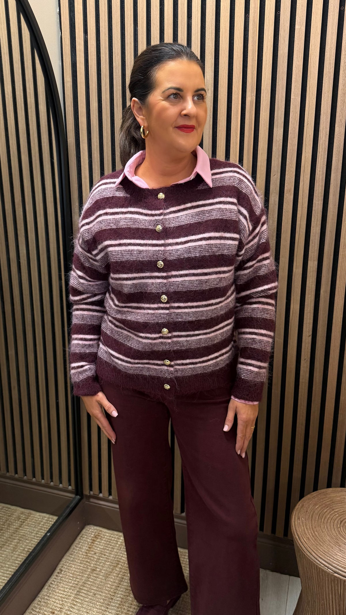 Wine & Pink Horizontal Stripe Knit