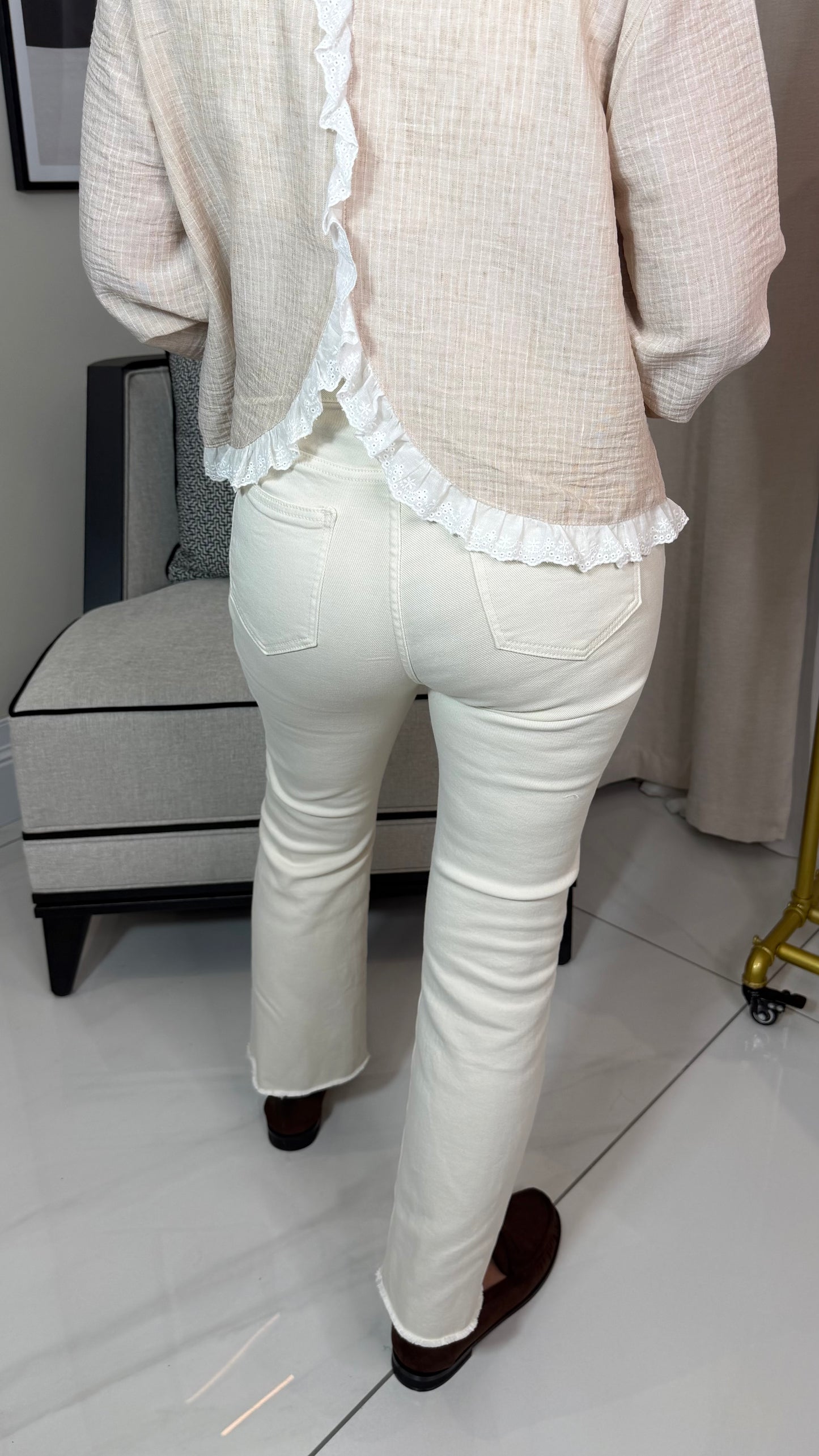 Cream Cropped Jeans