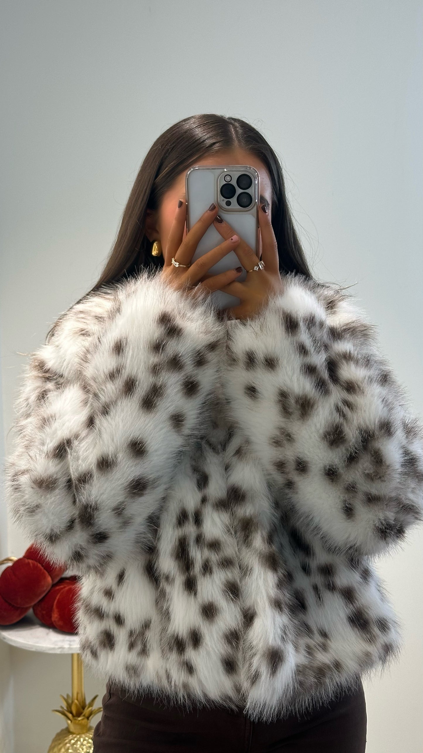 Leopard White Faux Fur Coat