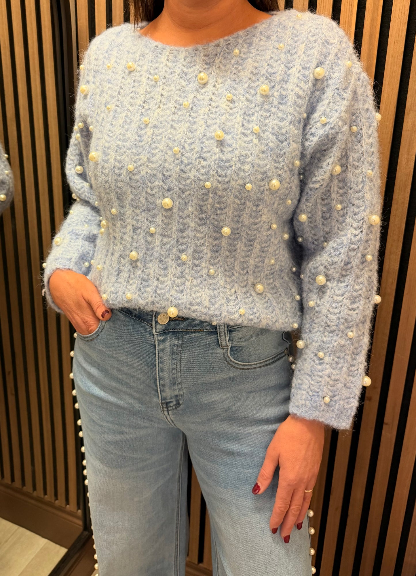 Blue Pearl Embellished Sweater