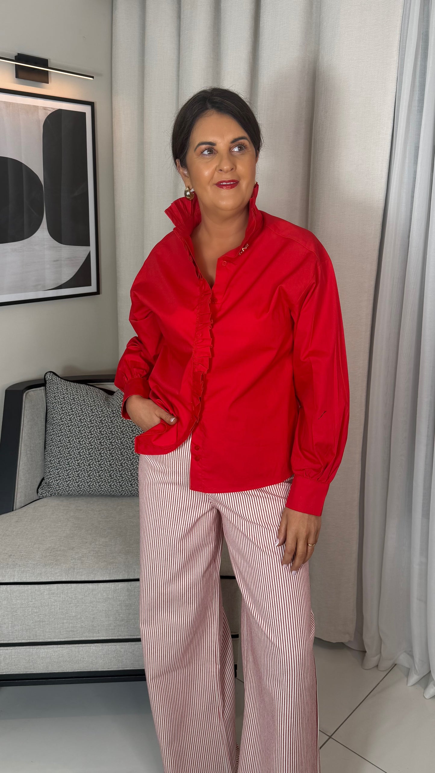 Red Ruffle Neck Shirt