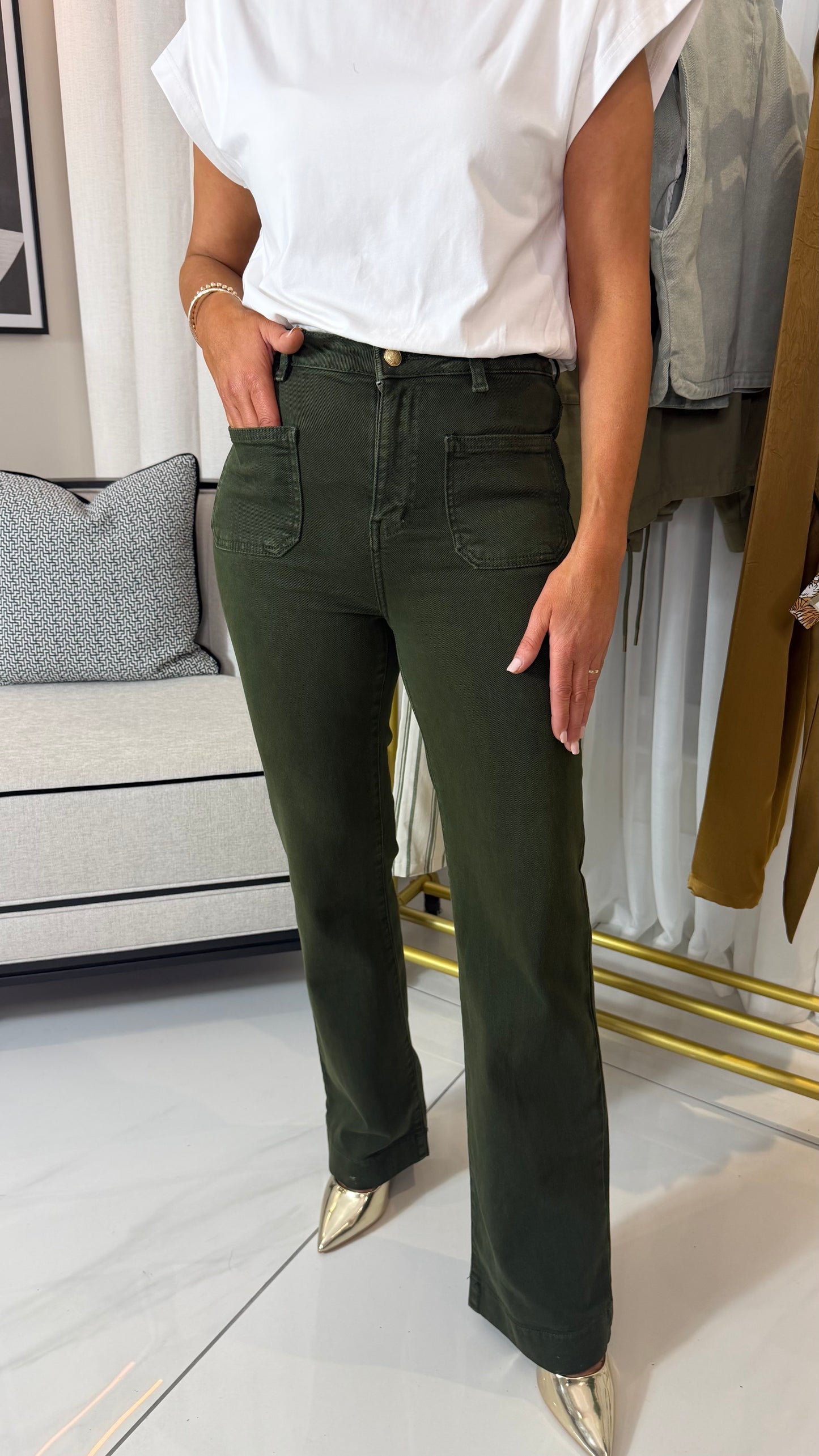 Dark Green Front Pocket Jeans