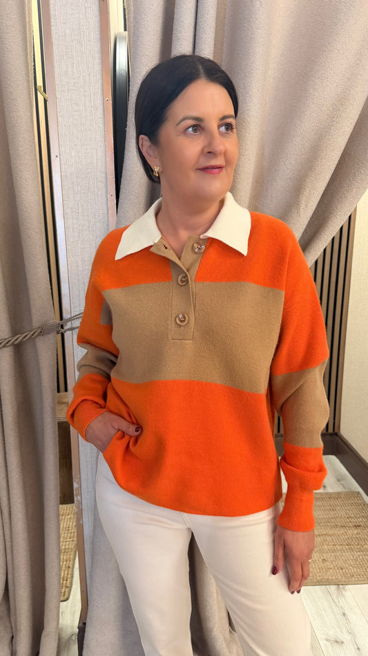 Orange & Tan Polo Knit