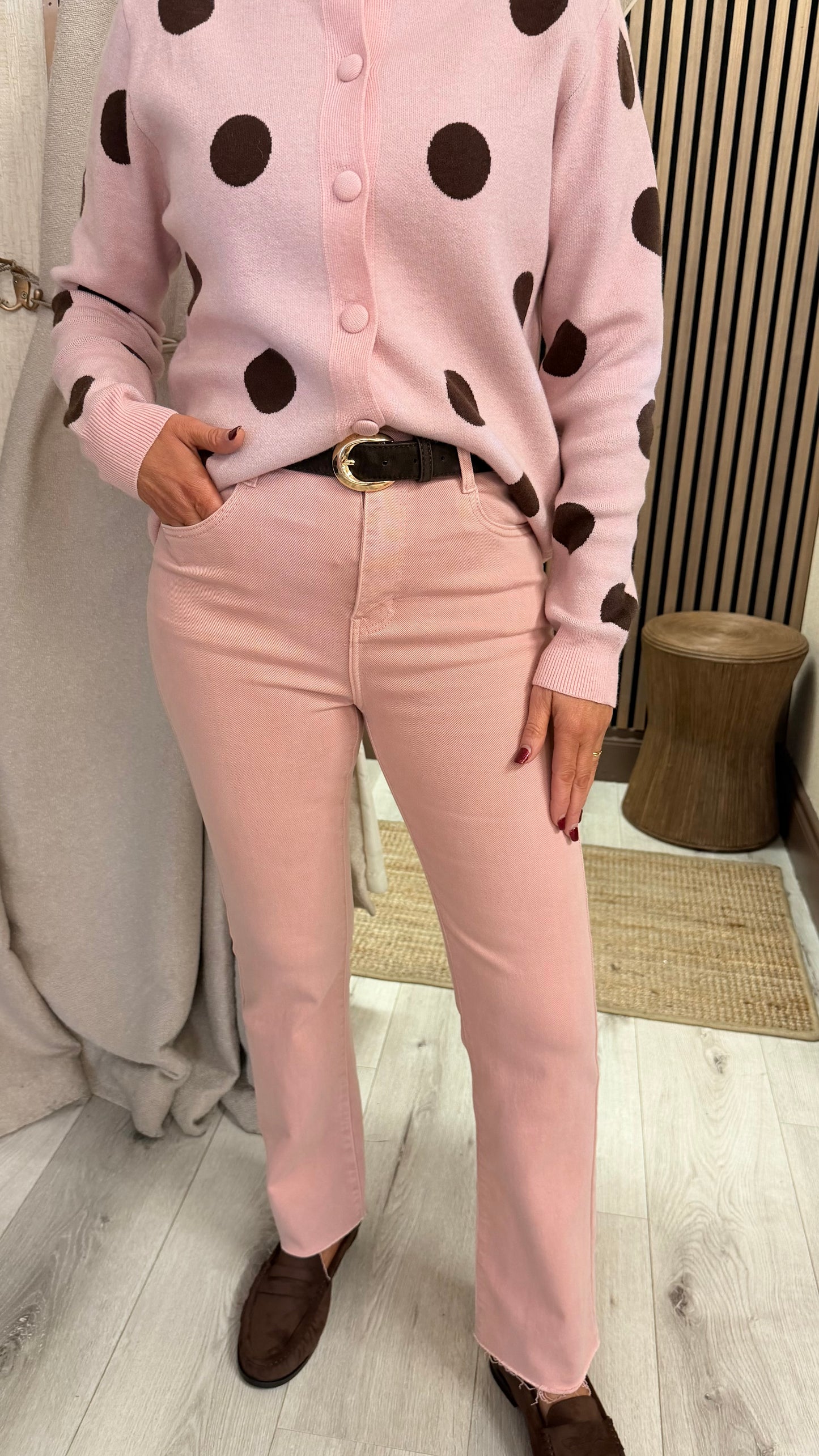 Pink & Brown Polka Dot Cardigan