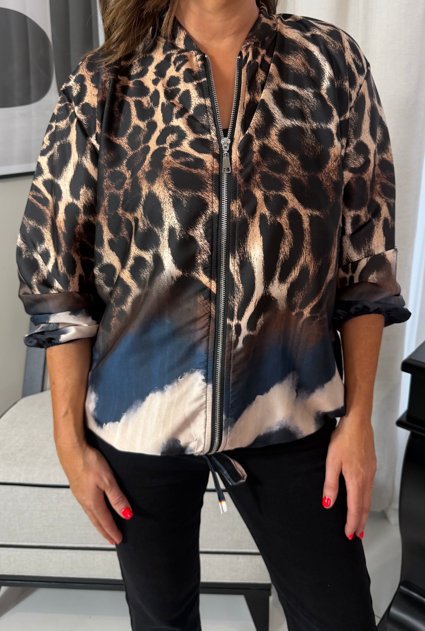 Lorna Leopard Bomber-Navy & Blue