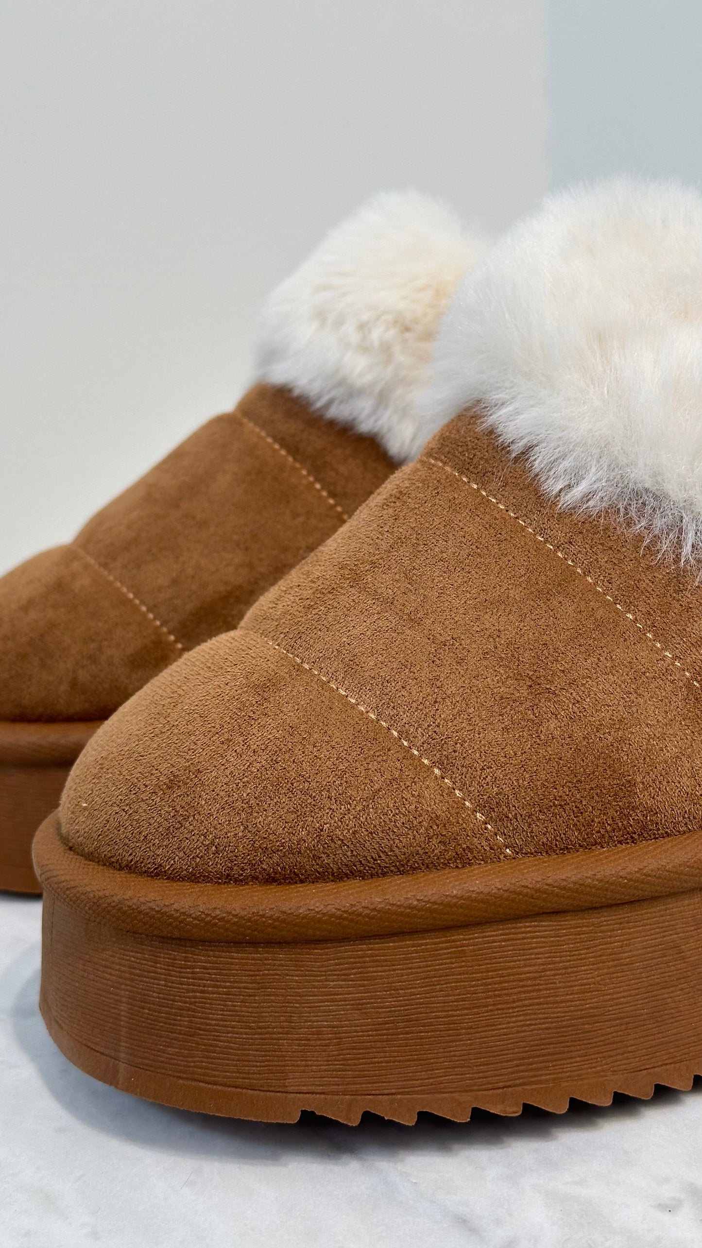 Camel Faux Fur Slippers