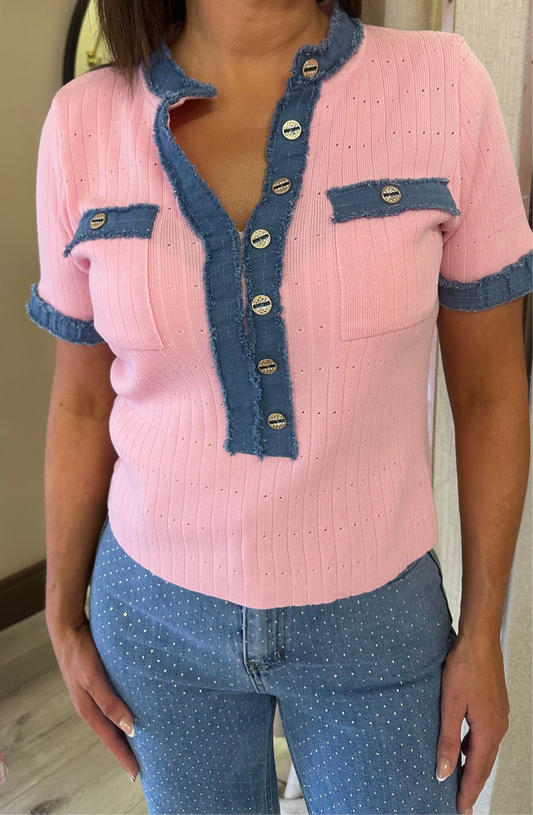 Pink & Denim Top