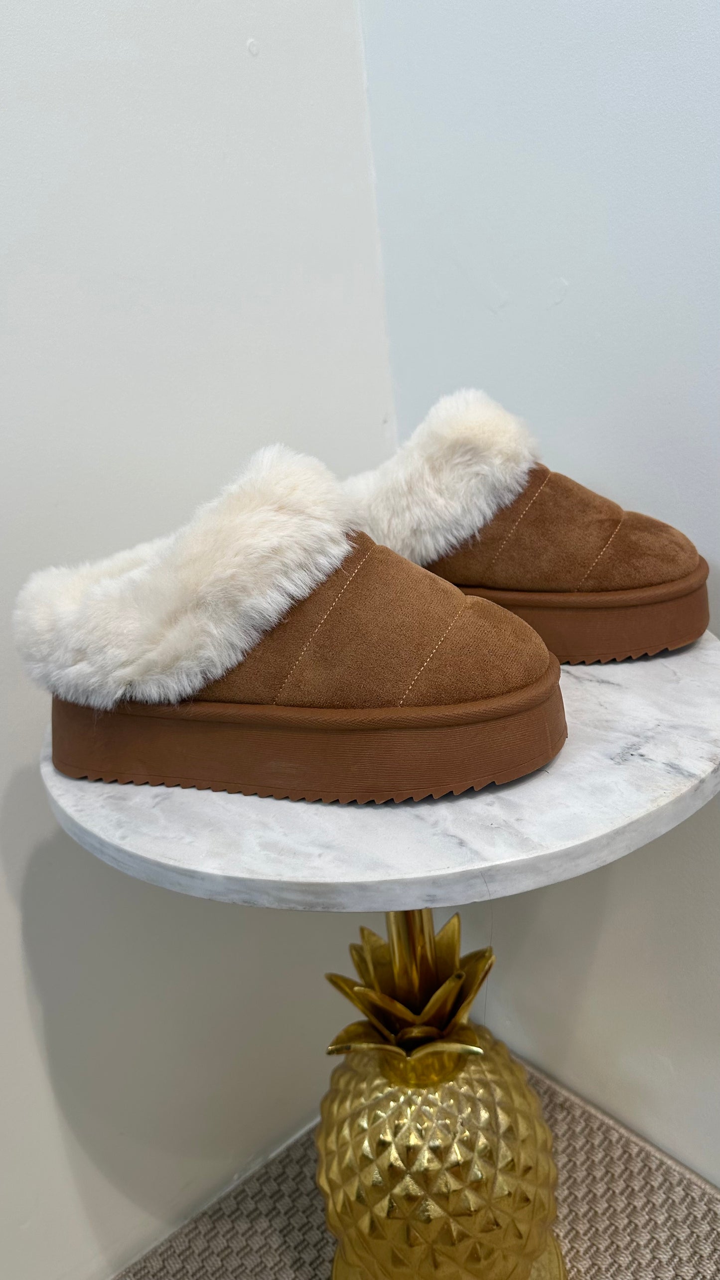 Camel Faux Fur Slippers