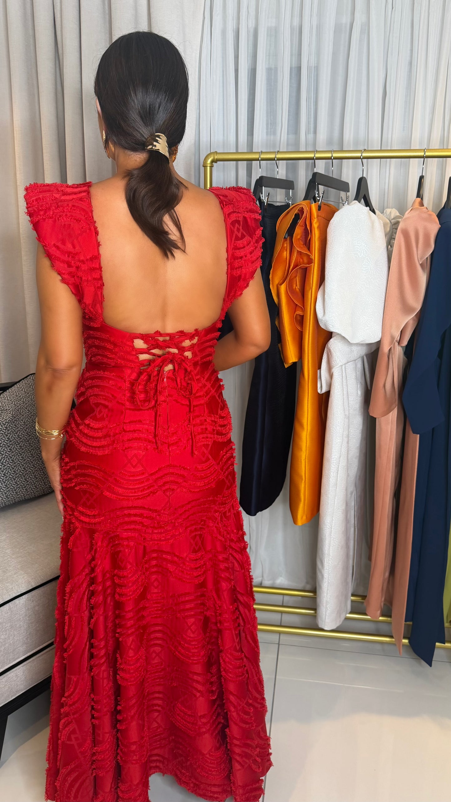 Cristina Red Textured Dress