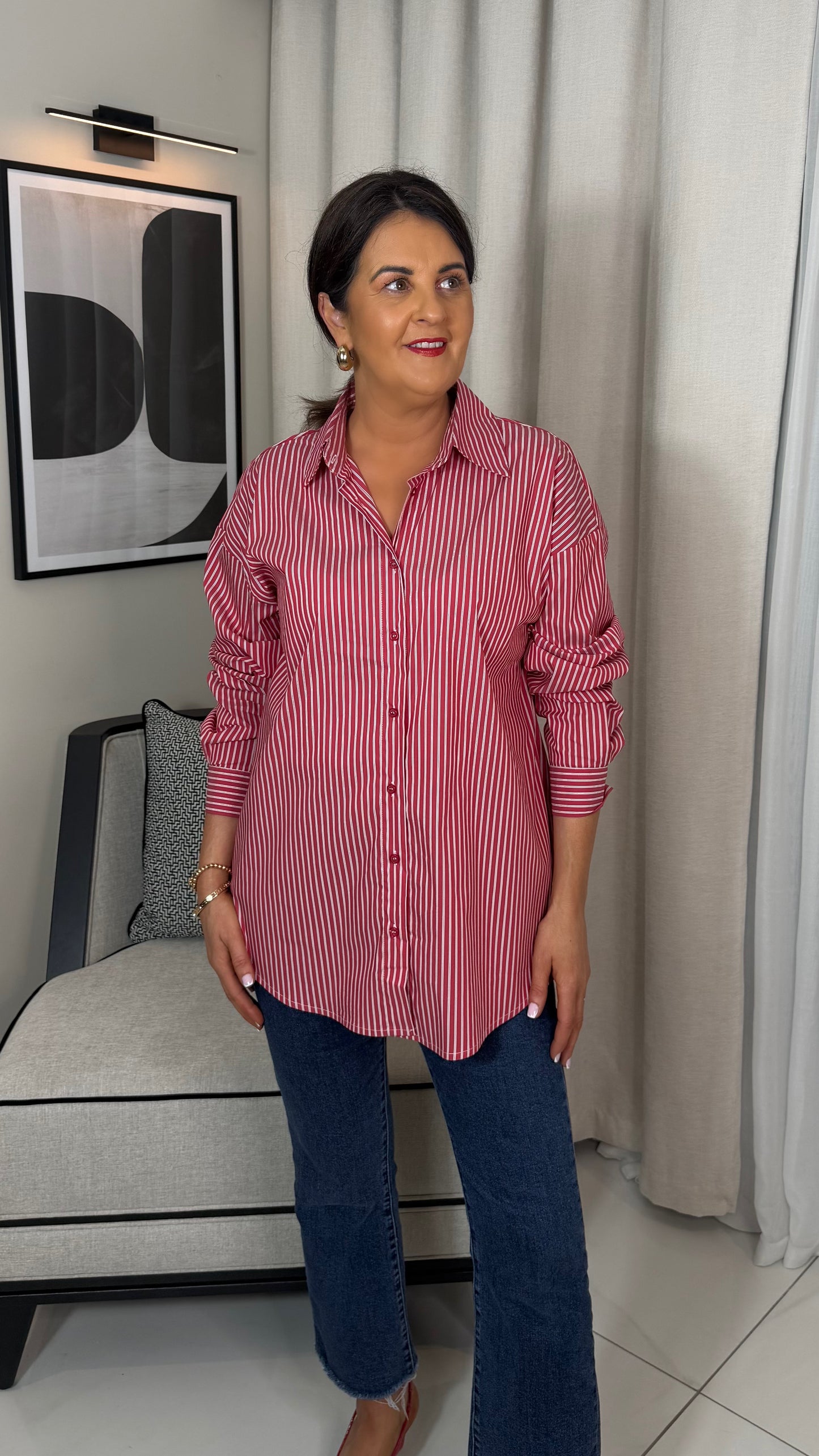 Red Shirt with Button Feature