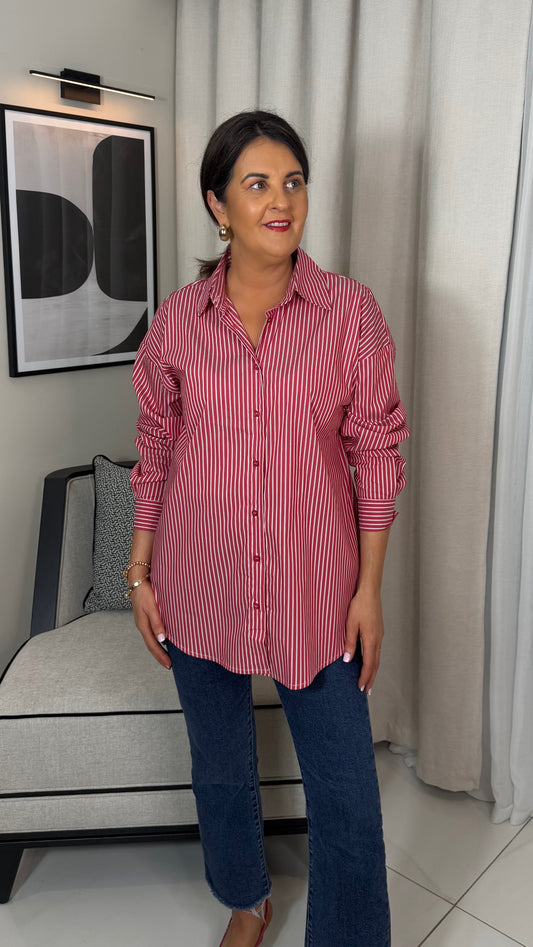 Red Shirt with Button Feature