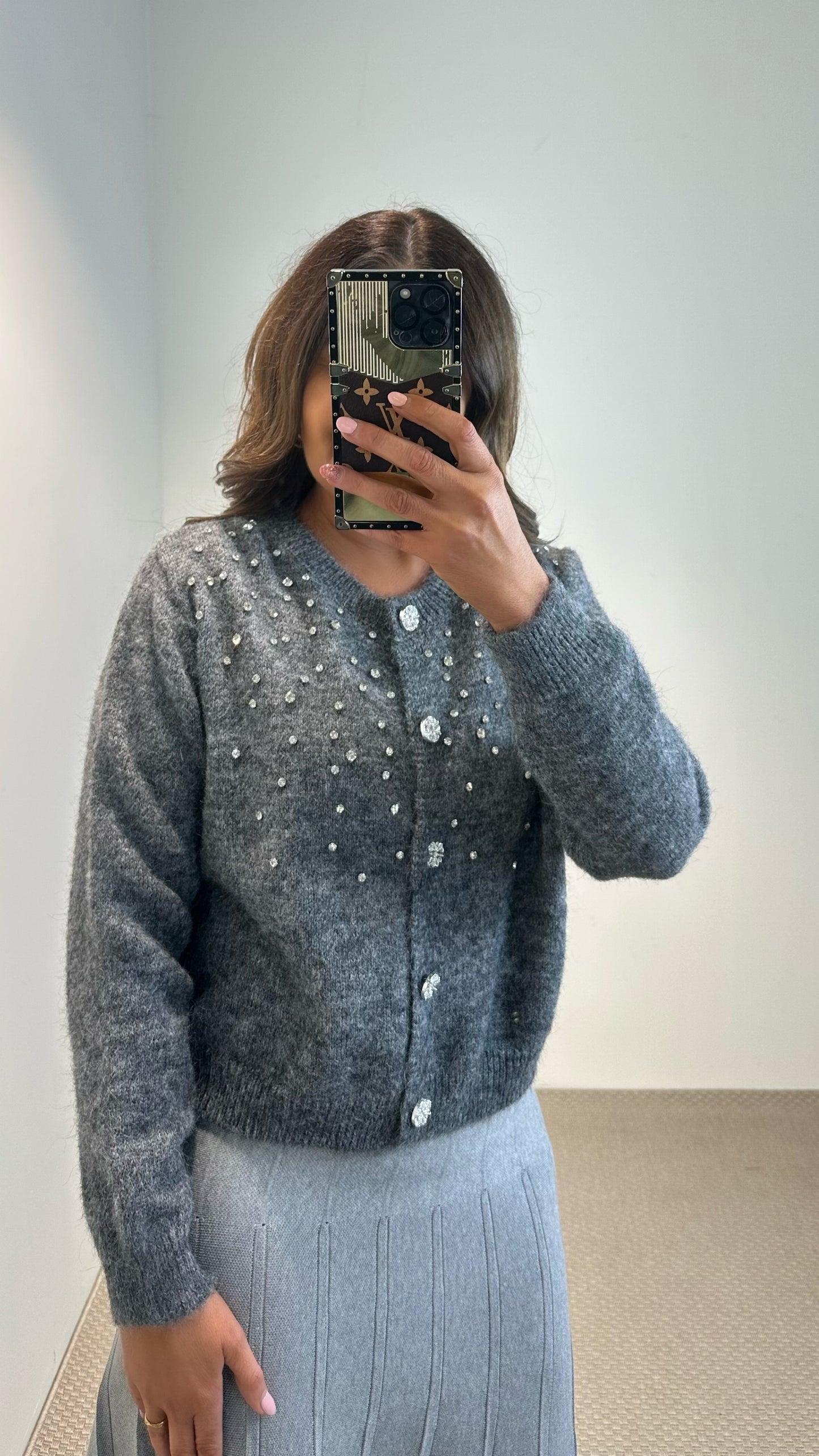 Charcoal Grey Embellished Cardigan