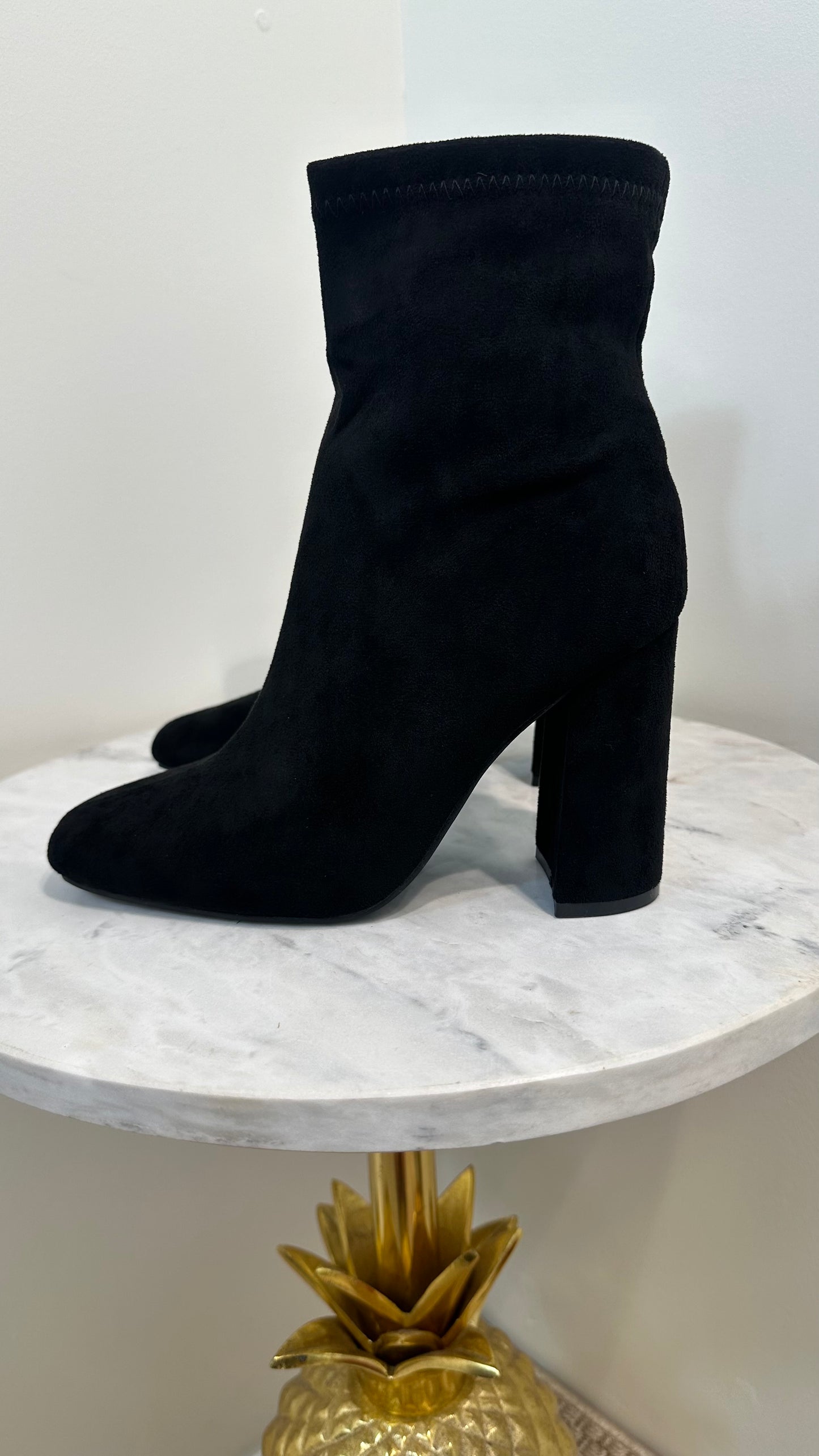 Black Faux Suede Sock Boot