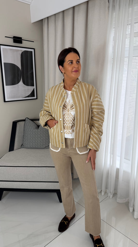 Brown Striped Bomber Jacket