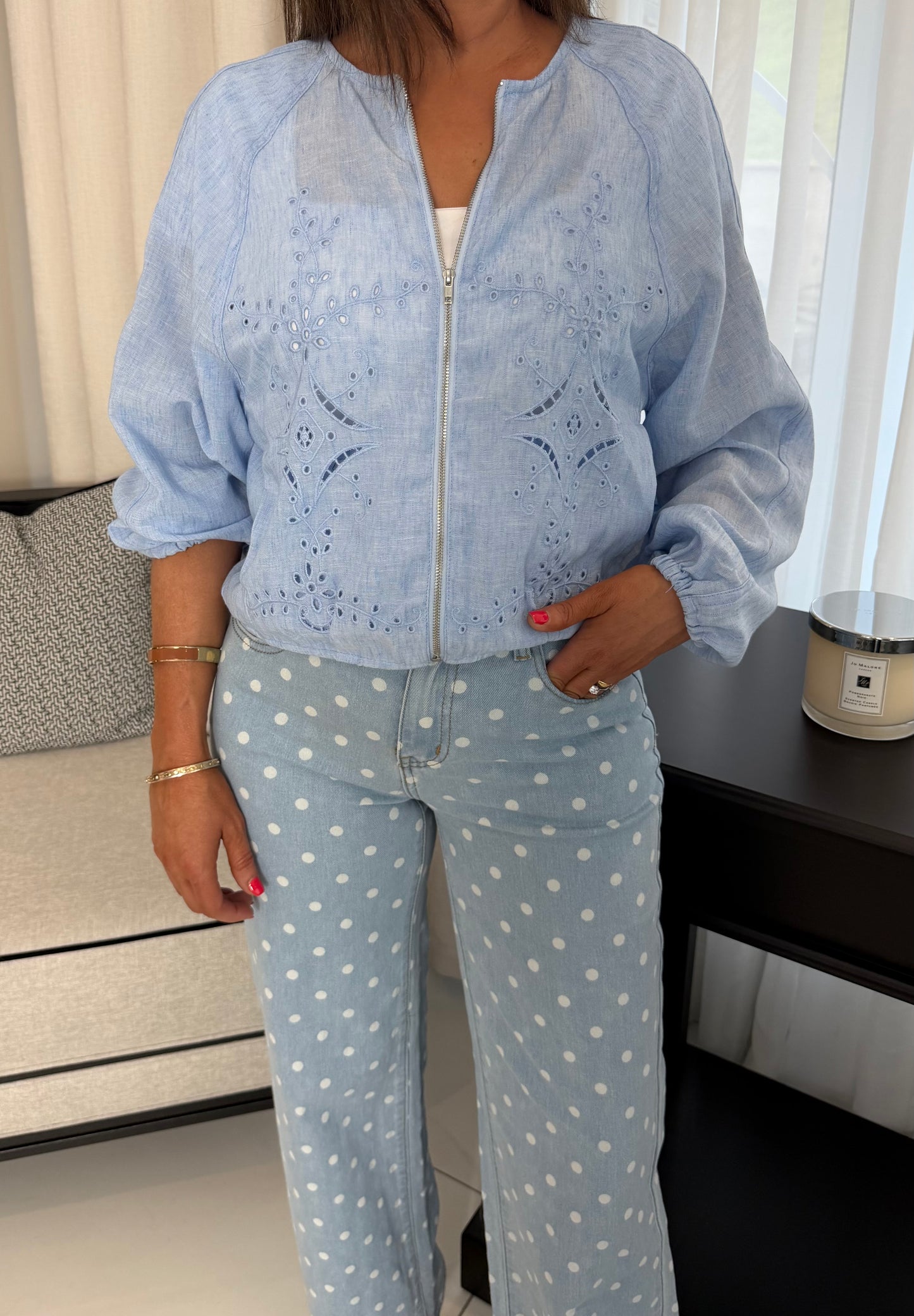 The Blue Eyelet Zip-Up