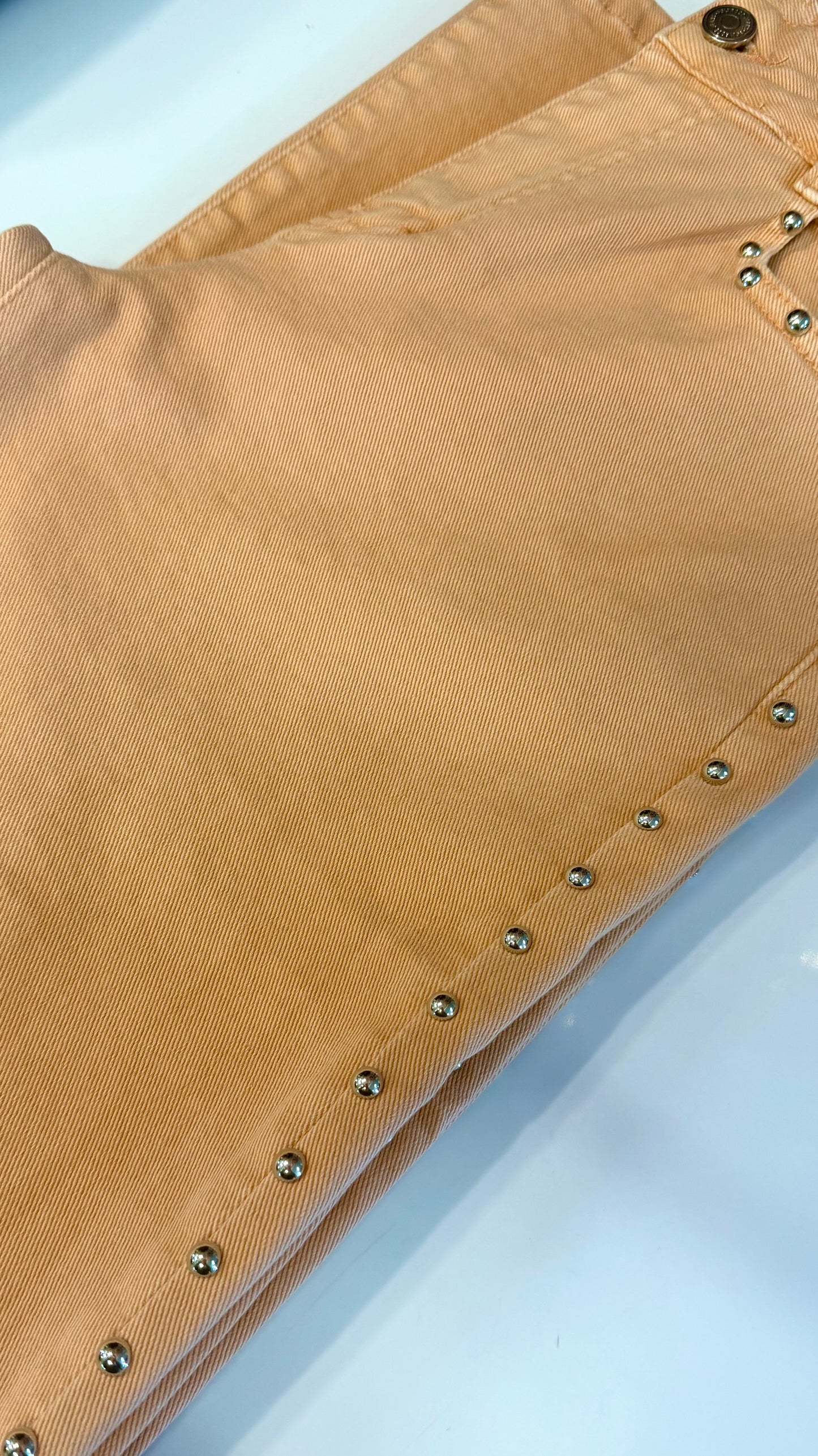 Wide Leg Orange Jeans with Studding