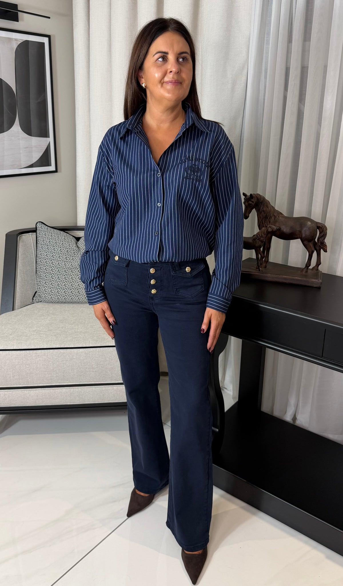 Navy Gold Button Jeans