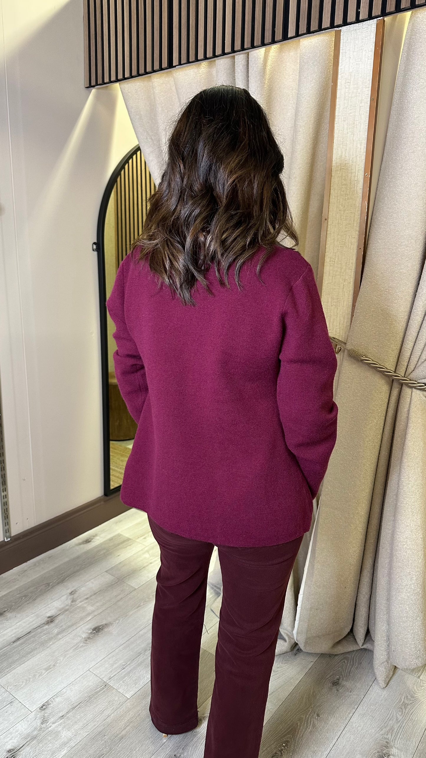 Wine Cardigan with Gold Buttons