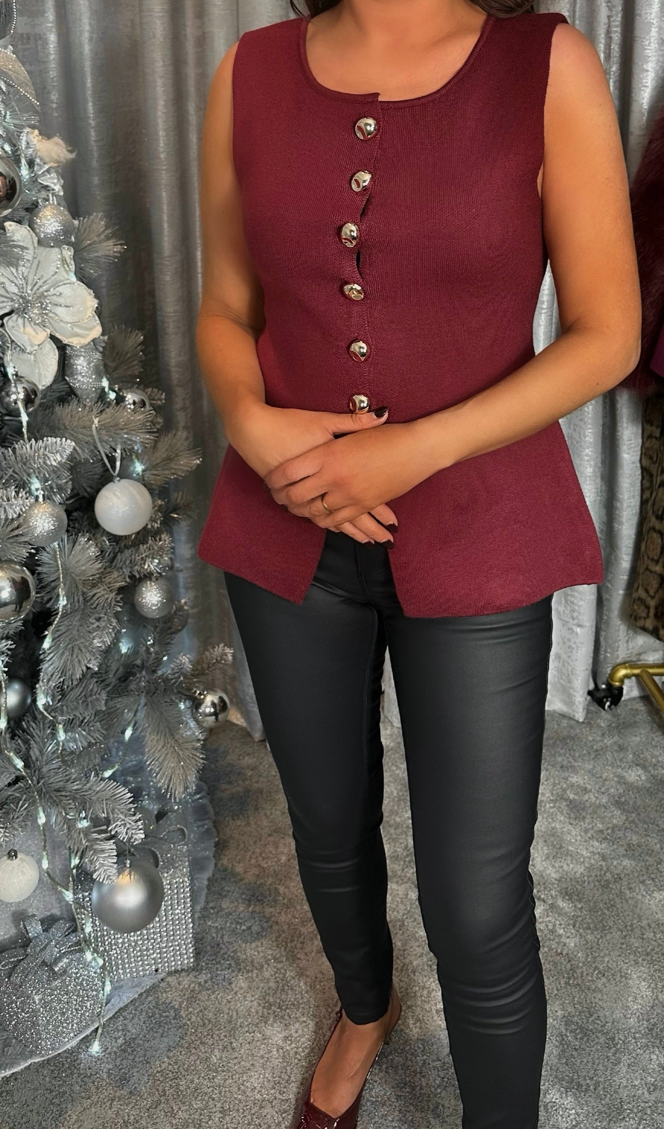 Burgundy Knit Waistcoat