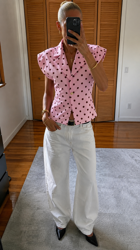 Pink & Wine Polka Dot Top