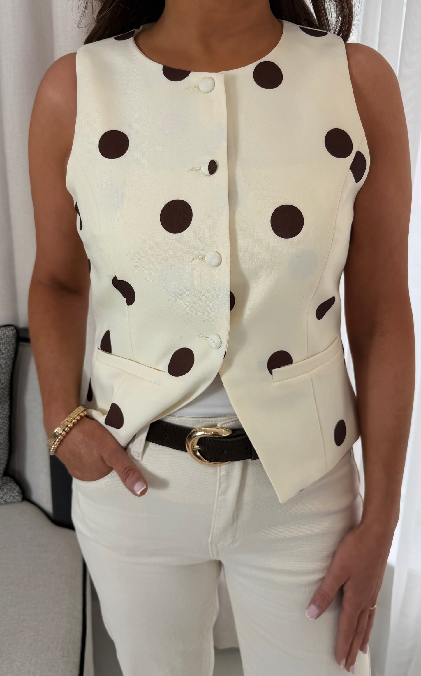 Cream & Brown Polka Dot Waistcoat