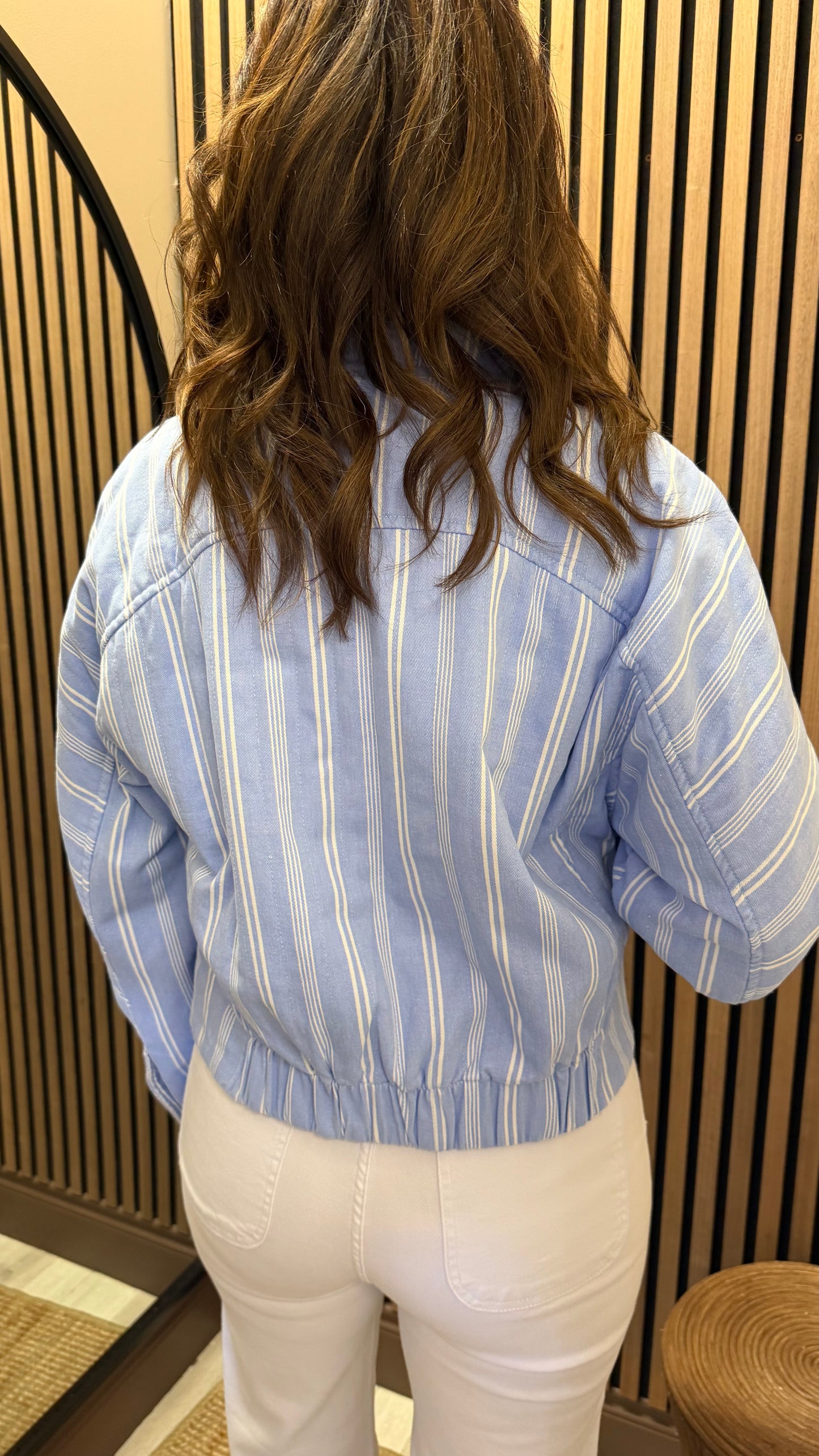 Blue Striped Bomber Jacket