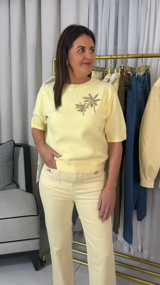 Lemon Knit with Gold Sequins