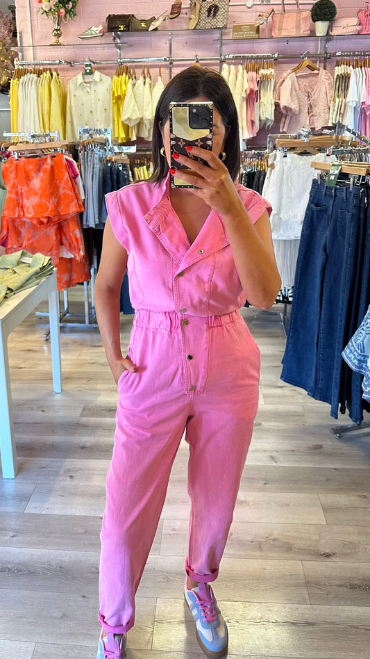 Pink Denim Jumpsuit