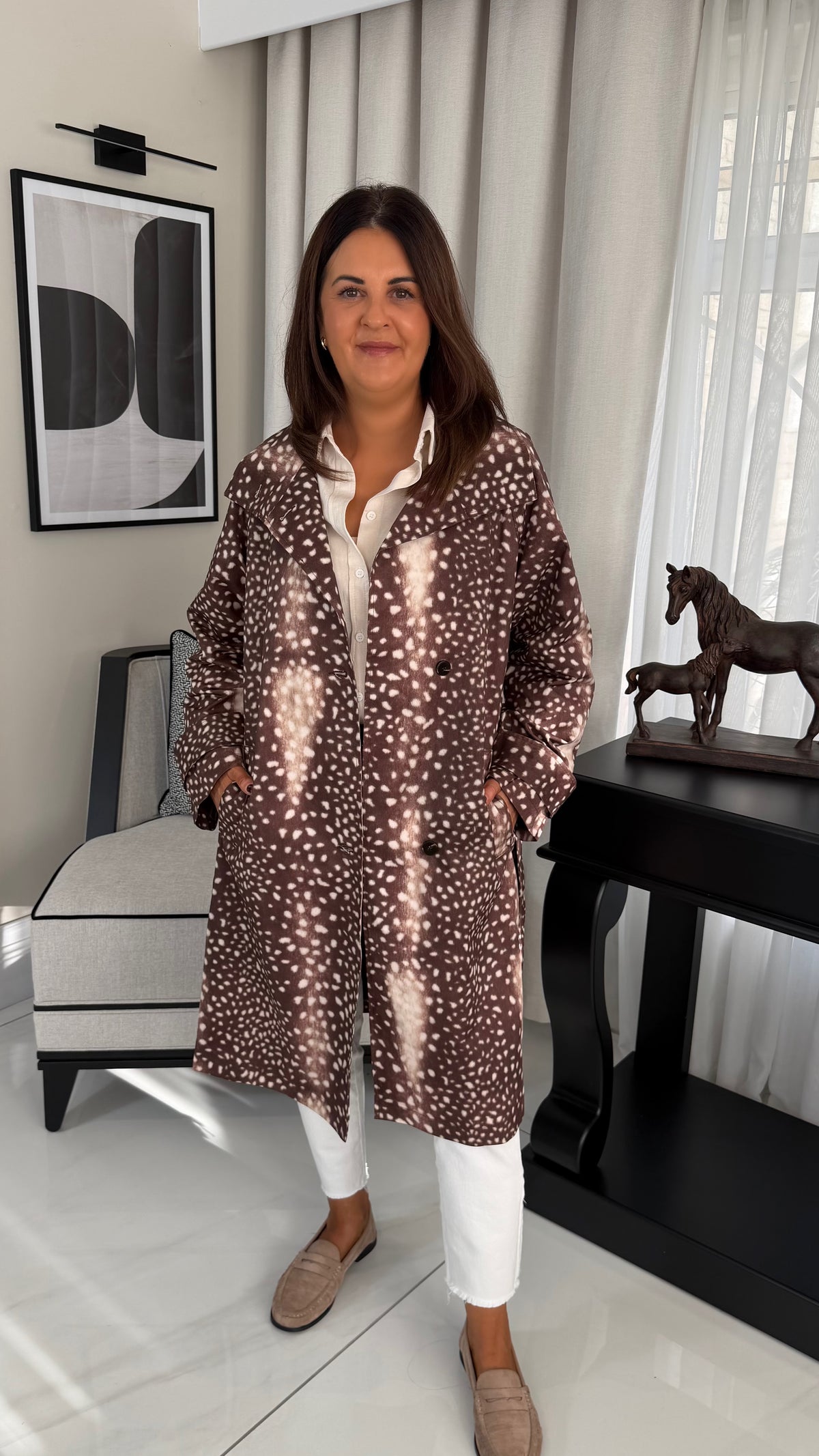 Deer Print Trench Coat