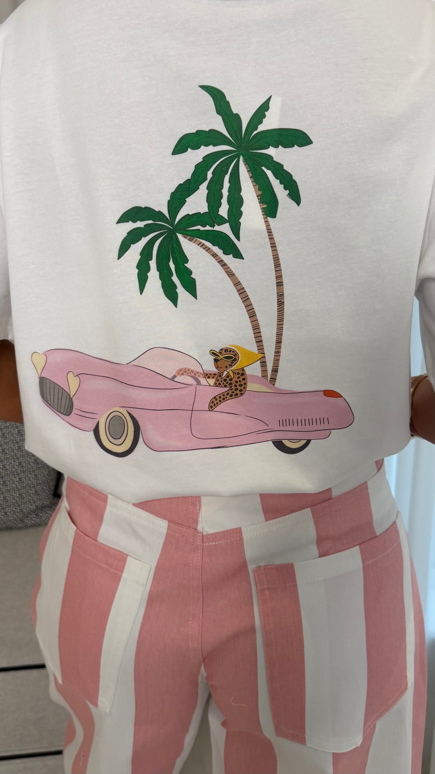 White & Pink Printed T-Shirt