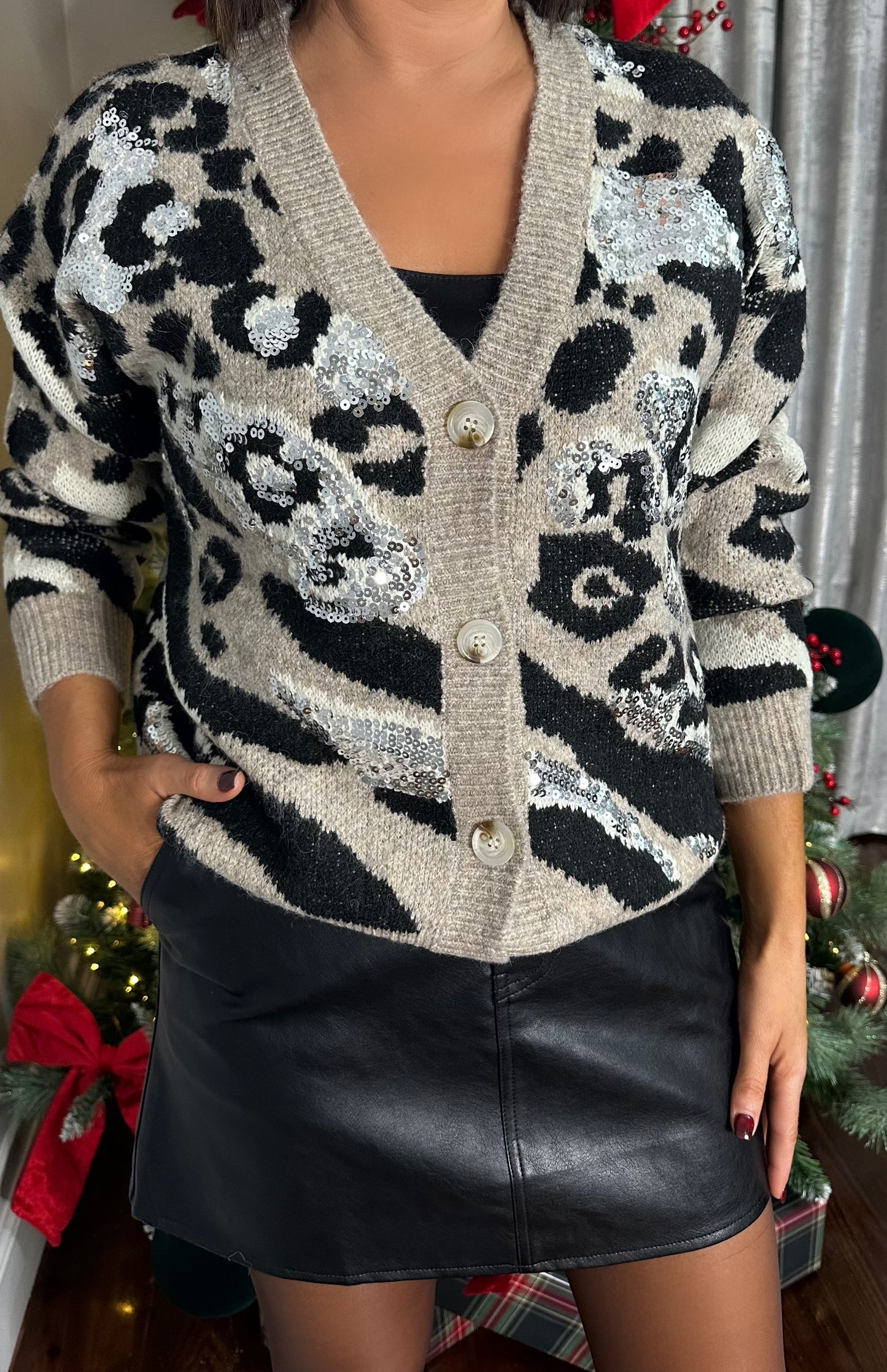 Sequin Leopard Cardigan