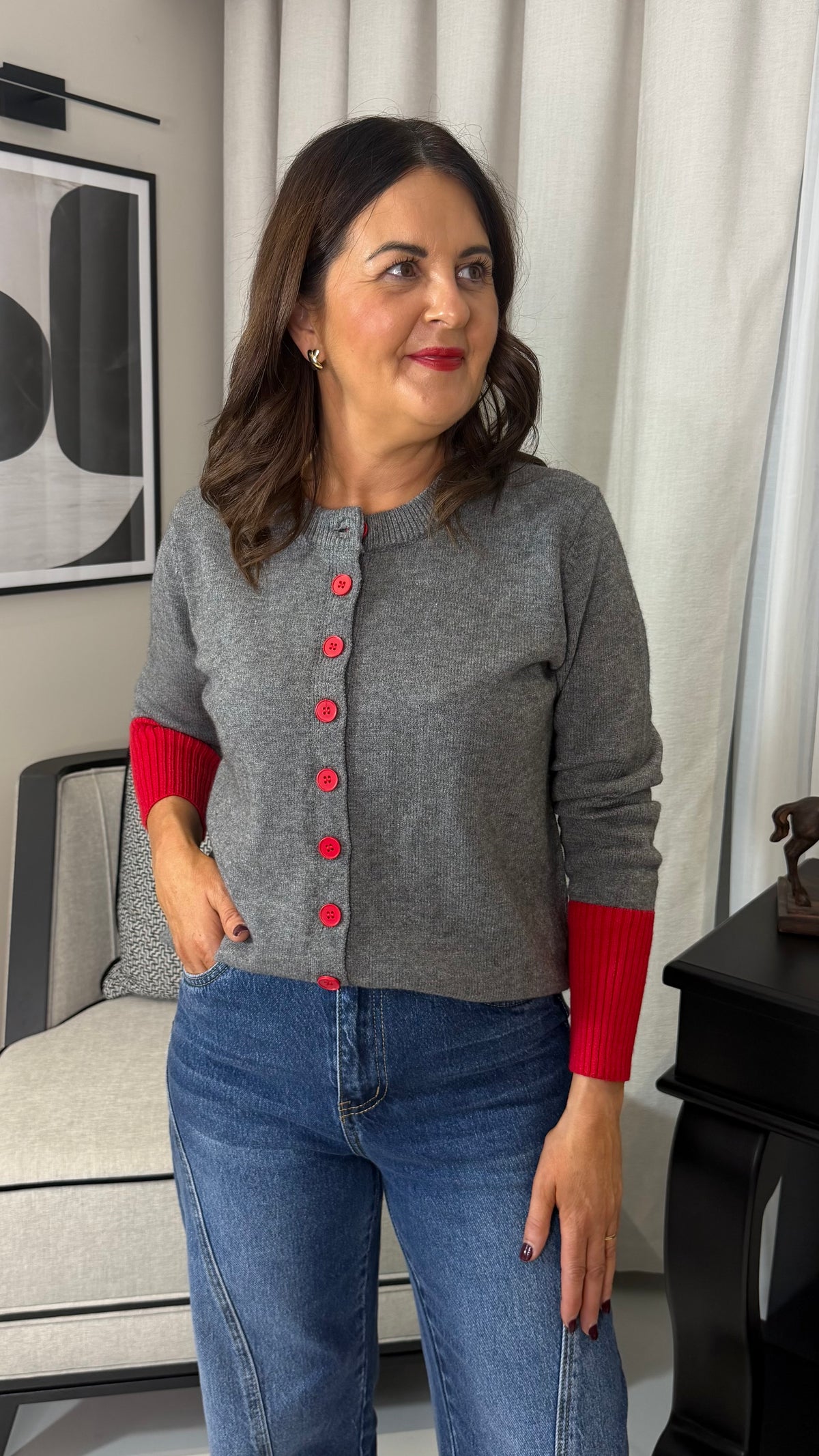 Grey & Red Cardigan