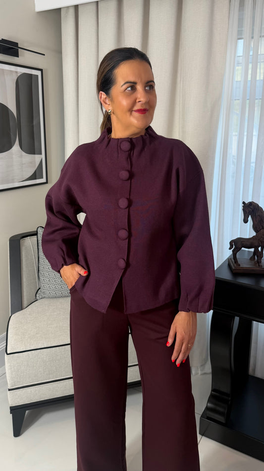 Burgundy Balloon Sleeve Cardigan