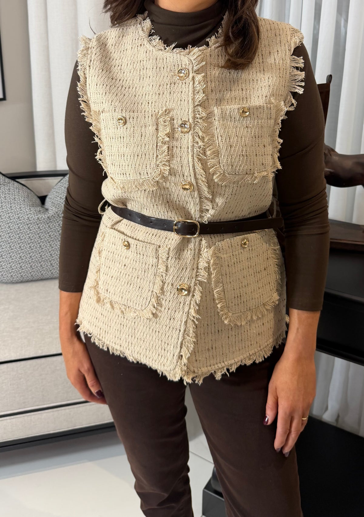 Samantha Tweed Belted Waistcoat