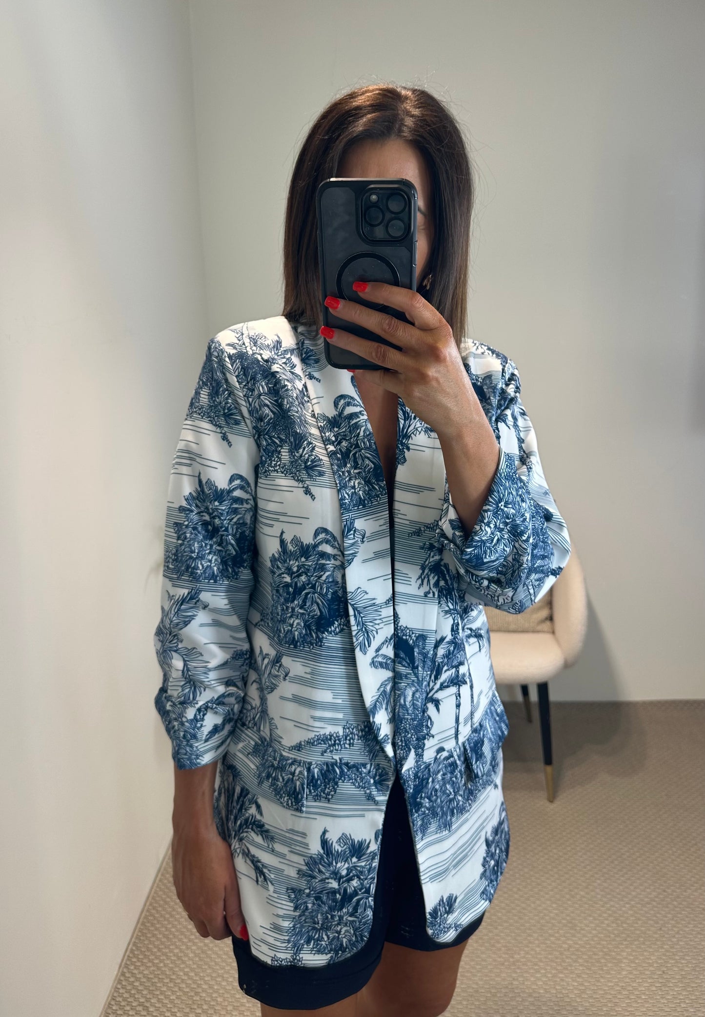 Navy & White Print Blazer