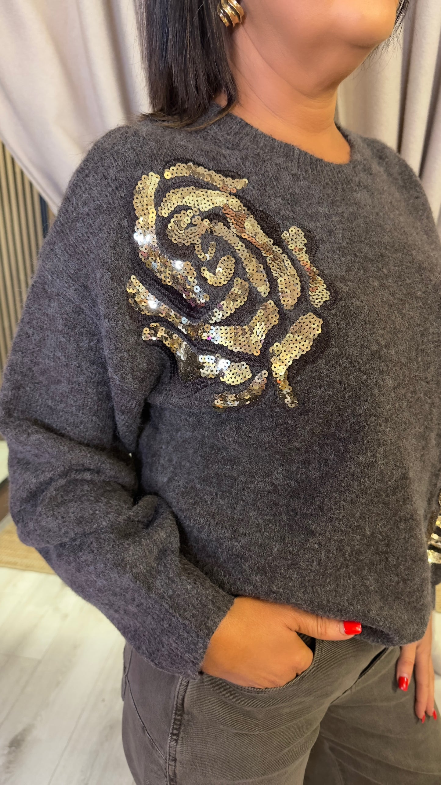 Coffee Jumper with Gold Sequins