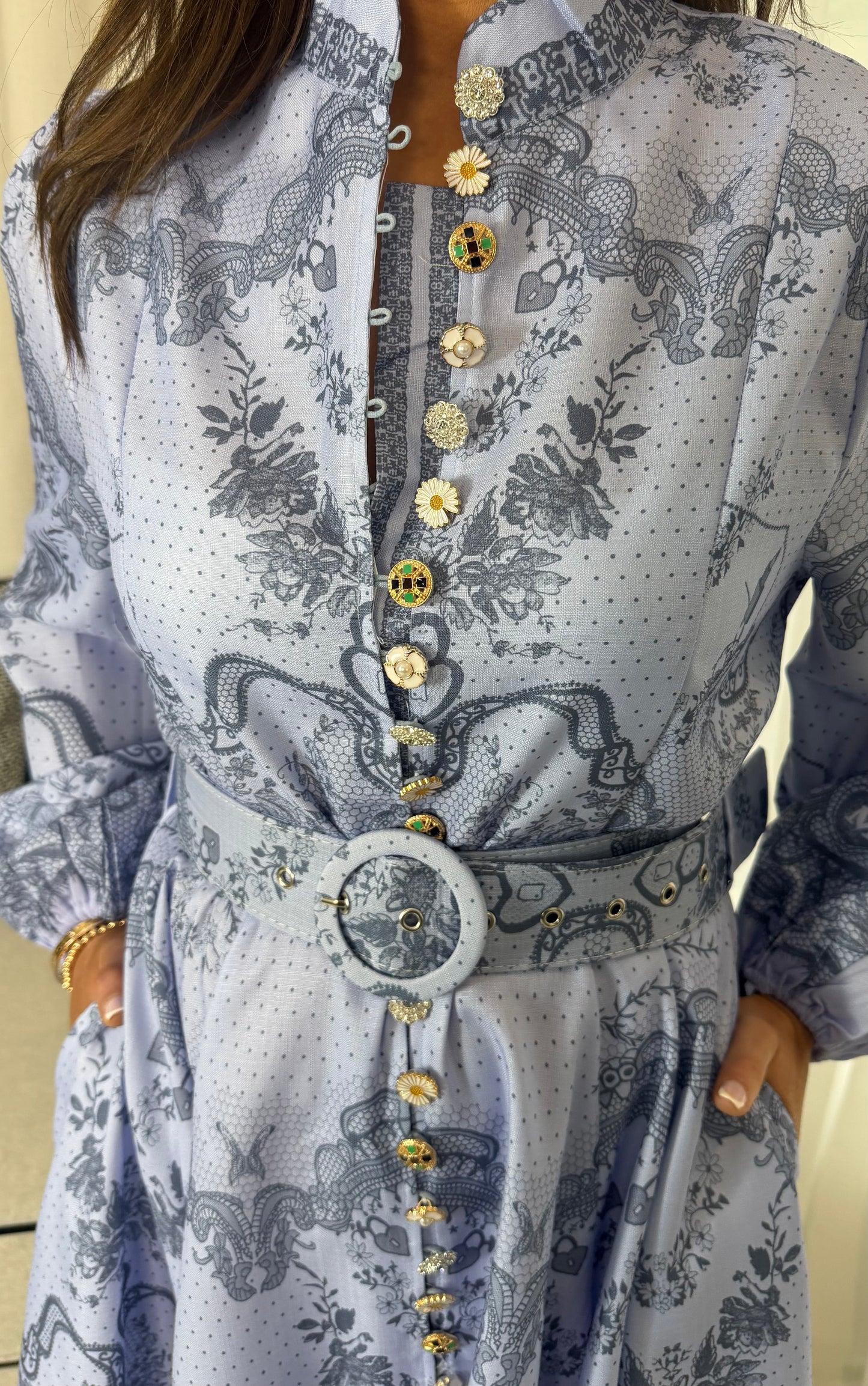 Cara Blue Belted Dress