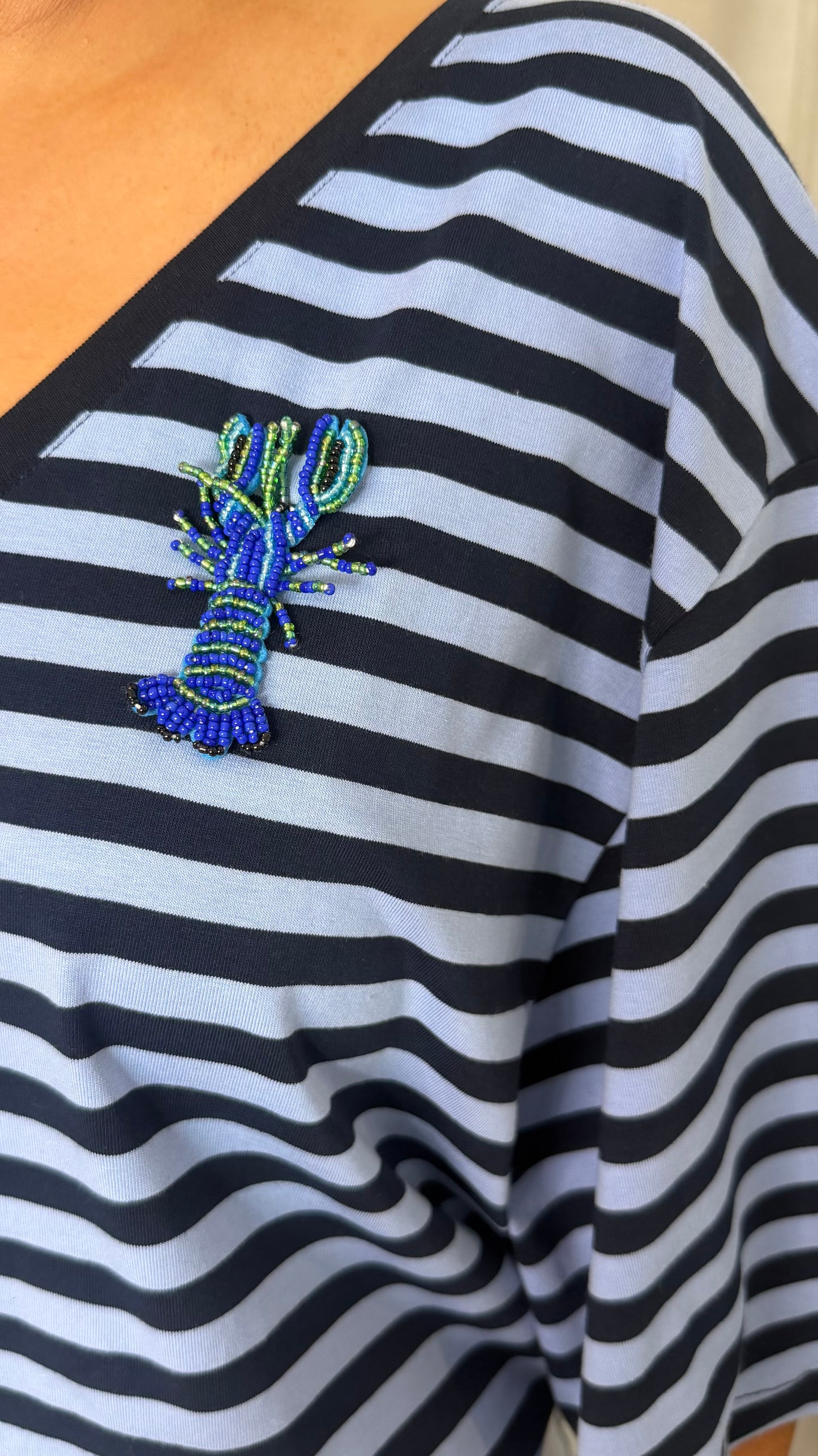 Navy & Blue Striped V-Neck T-Shirt
