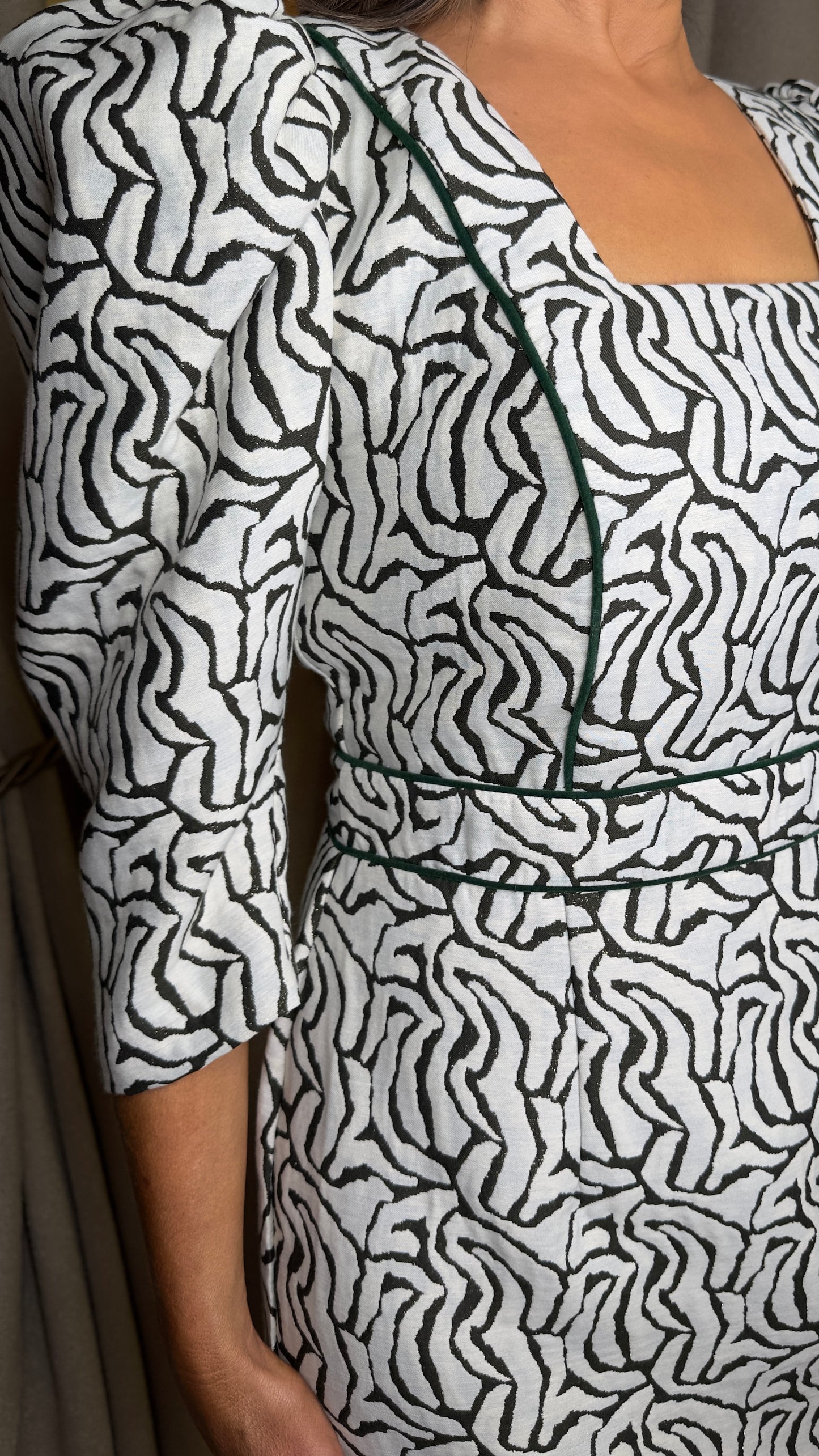 The Beverly Dress - Green & Ecru