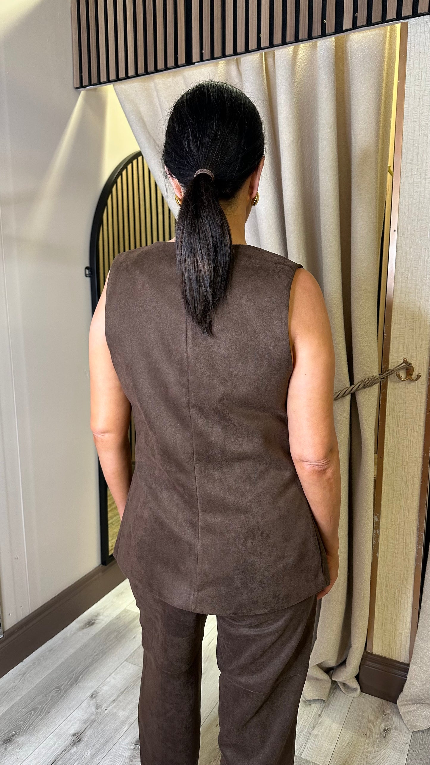 Chocolate Suedette Straight- Leg Trousers