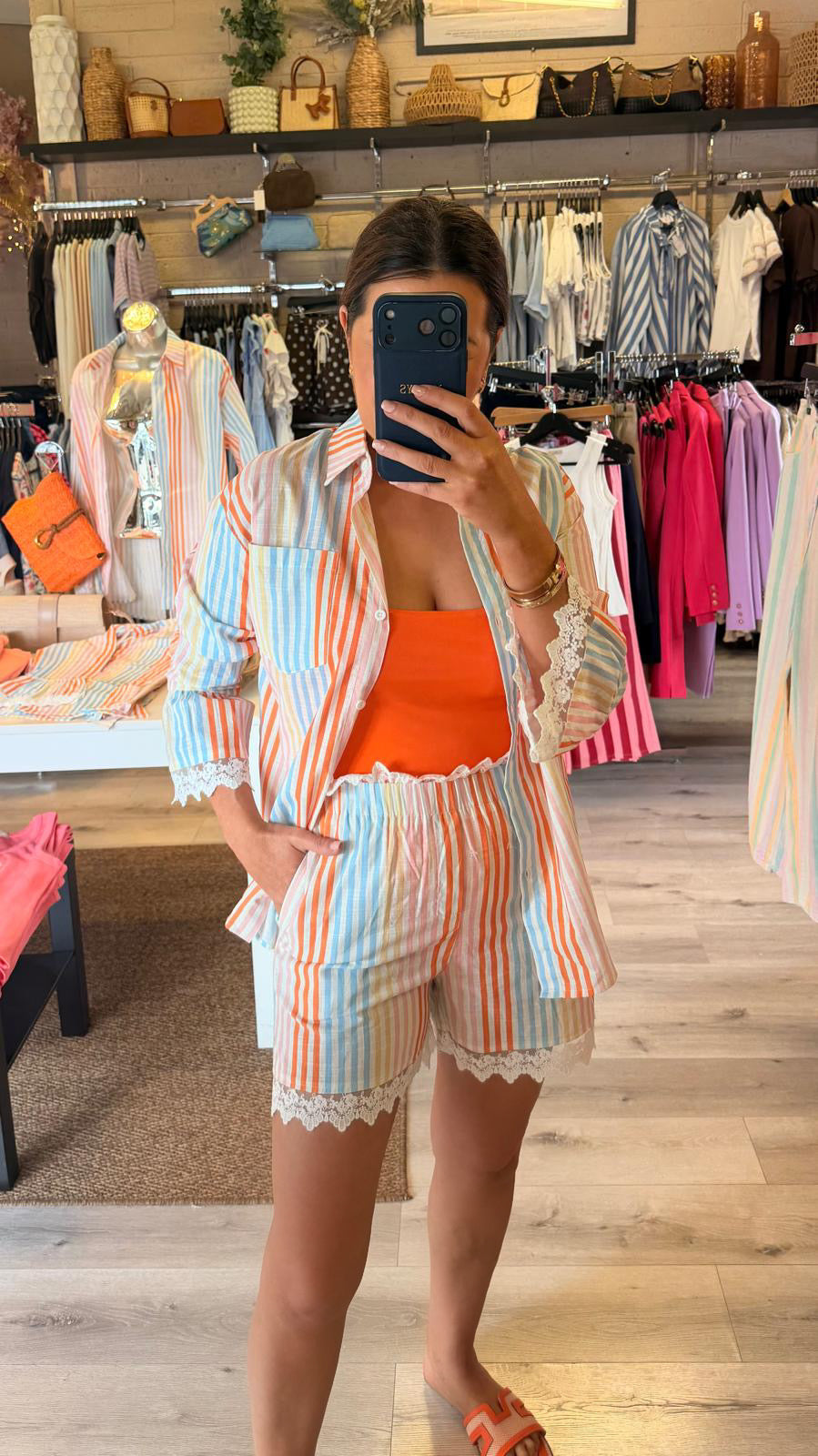 Summer Striped Shorts with Lace Trim