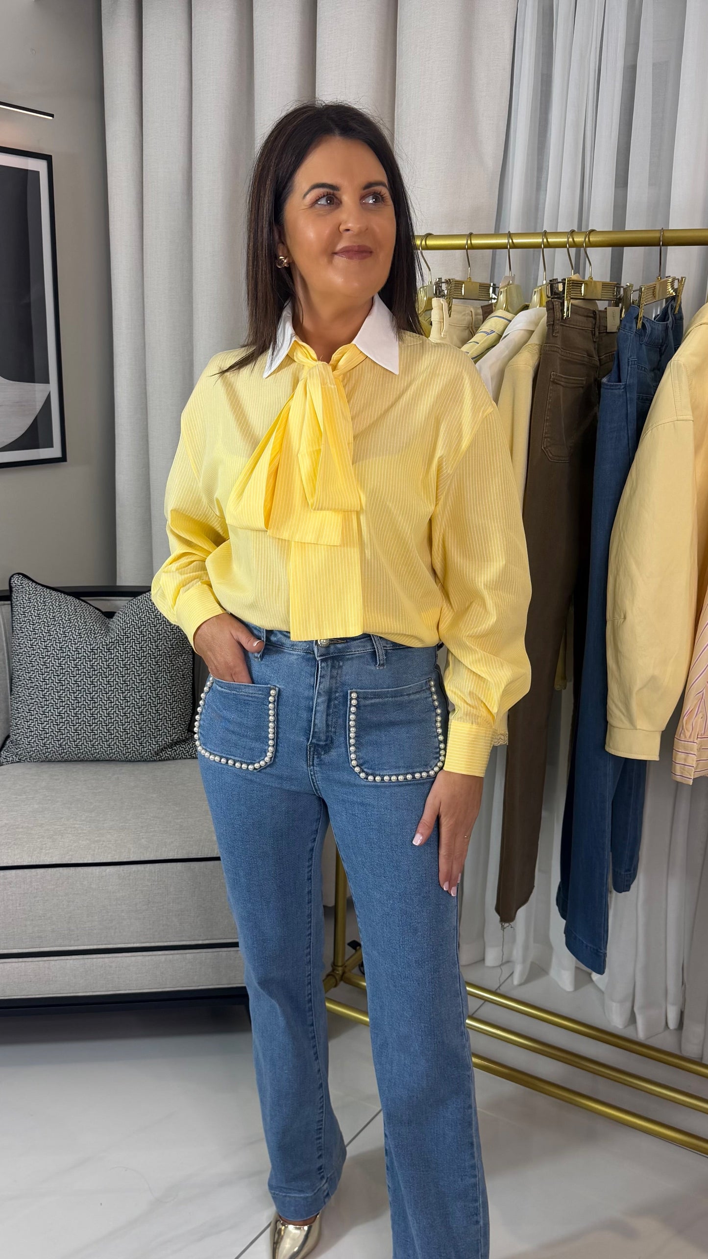 Yellow Pinstriped Shirt with Tie